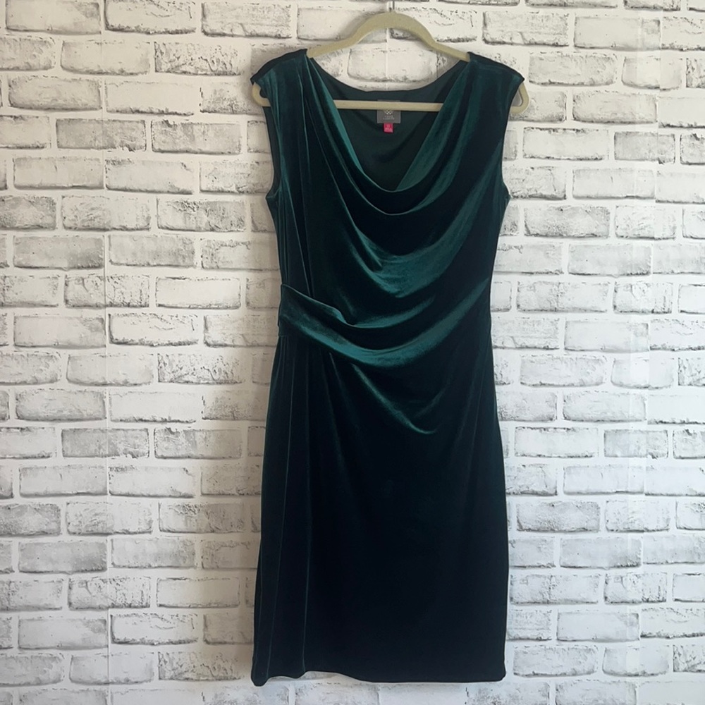 Vince Camuto Women's Velvet Cowl Neck Ruched Dress